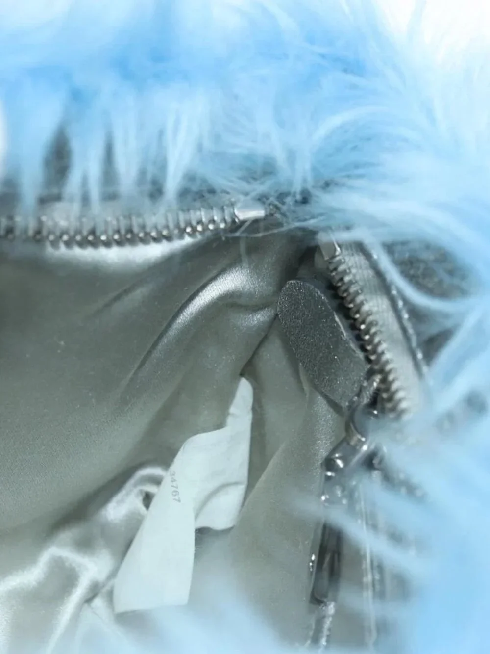 PRADA Clutch Bag Fur Silver Light Blue Auth